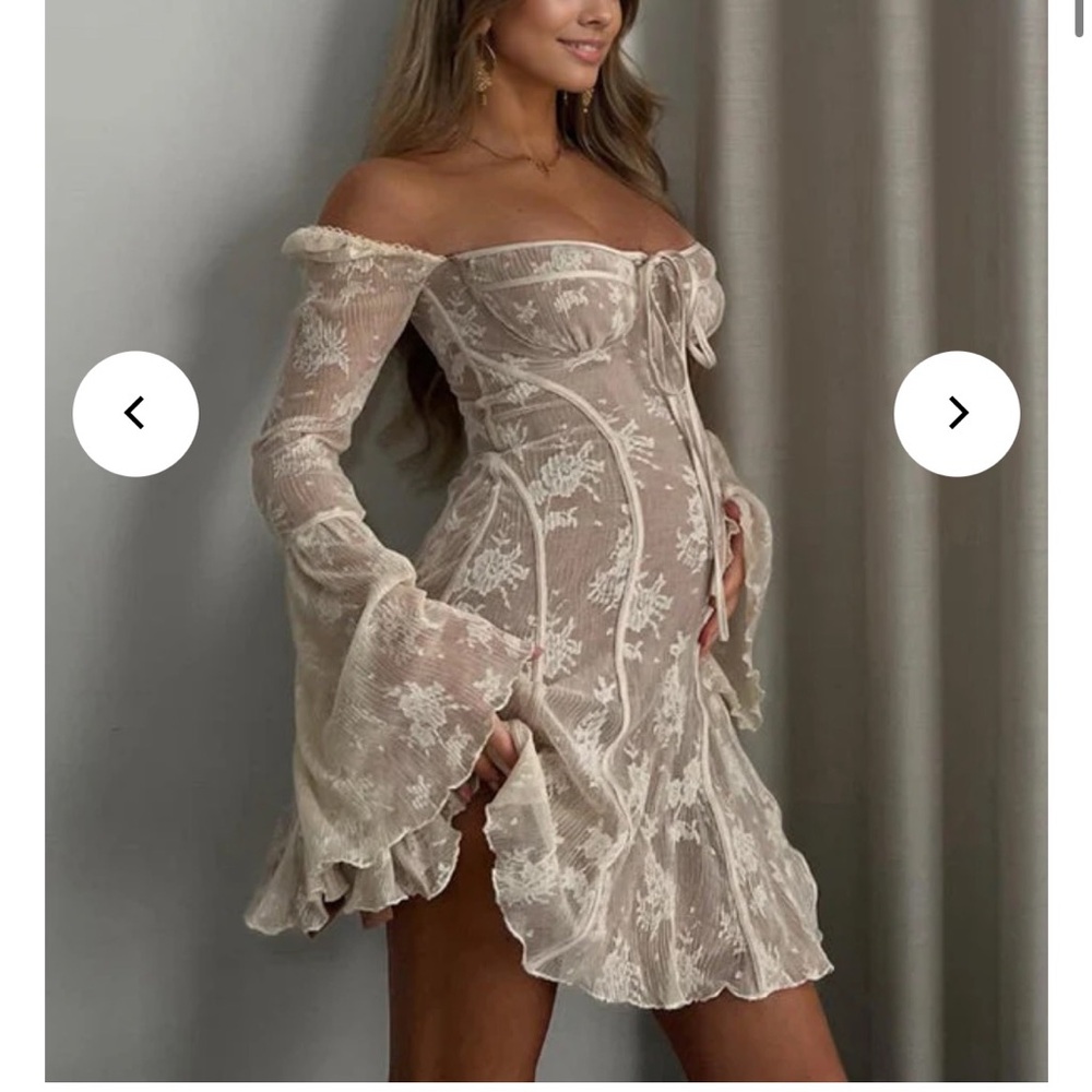 White/Cream Off Shoulder Lace Maternity Dress